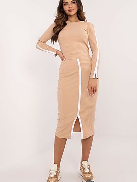 Set Relevance  Women\'s striped fabric set, consisting of a blouse and skirt, is a great option for everyday styling and work. Made from a combination of c