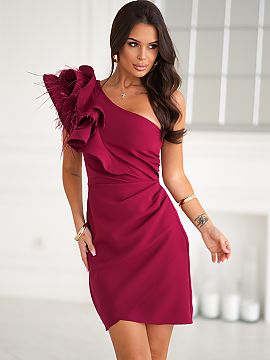 Short dress Bicotone  A dazzling dress, perfect for special occasions. The short one-shoulder feather dress combines modern design with sophisticated extravagance