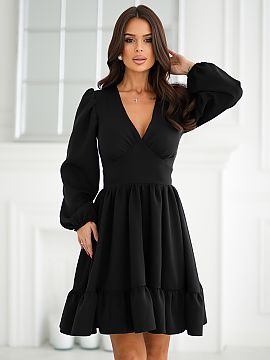 Cocktail dress Bicotone  Elegant dress of unique cut with long sleeves with delicate shoulder buffets, adding subtle volume and chicness. The cuffs are finished with