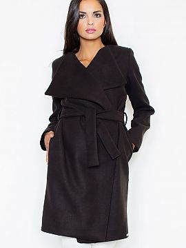Coat Figl  Elegant oversize autumn coat. With large lapels and pockets at the seams. Tied at the waist. Made of a fleece fabric. Nice and delicate to t