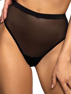 T-backs Mat  Stylish Aggie high rise thong in black. Thong entirely made of see-through elastic mesh. The waist is finished with a wider elastic band. Th