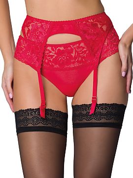 Belt Mat  Sexy garter belt by Hannah. Made entirely of charming floral lace, the back is decorated with fine strips of bow.