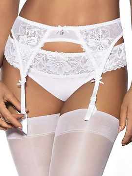 Belt Mat  Sexy garter belt by Hannah. Made entirely of charming floral lace, the back is decorated with fine striped bows.