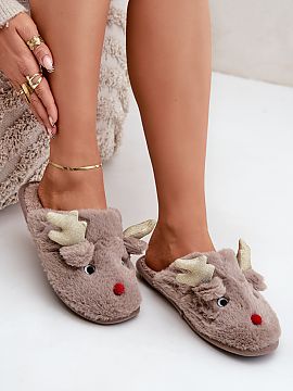 Slippers Step in style  Charming fur slippers with a reindeer motif are a perfect choice for winter evenings. Made of soft, cozy material, they provide warmth and c