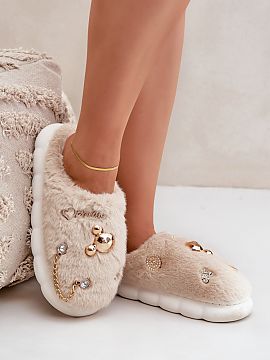 Slippers Step in style  Stylish fur women\'s slippers with fashionable decorations are a perfect choice for cold days. Made of soft and warm material, they provide 
