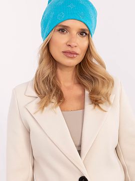 Cap AT  Warm winter women\'s beanie hat with a touch of cashmere, with a decorative jet application.