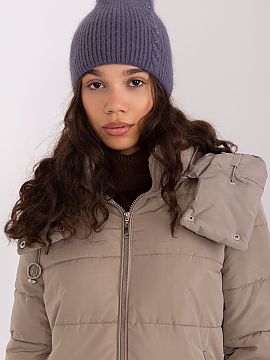 Cap AT  Winter warm hat with a braided pattern. Interesting application on the front.