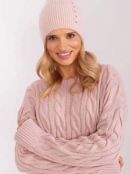 Cap AT  Winter warm hat with a braided pattern. An interesting application on the front.