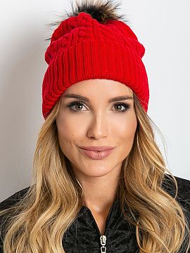 Cap AT  Winter hat with a wide cuff and a fluffy pompom.