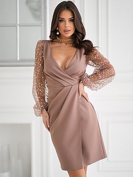 Evening dress Bicotone  Stunning creation with two sequin sleeves. The delicate sweetheart neckline slightly exposes the bust. The bottom of the dress is draped. Se