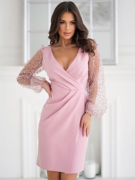 Evening dress Bicotone  Spectacular creation with two sequin sleeves. The delicate sweetheart neckline slightly exposes the bust. The bottom of the dress is folded.
