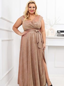Plus size dress With You  The elegant, shimmering dress in a shade of dark gold is a perfect choice for special occasions. Made of delicately shimmering material, it 