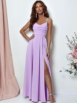 Long dress With You  Elegant, yet simple long dress with a slit at the bottom. The dress fastened with a concealed zipper. Front with a water neckline and thin s
