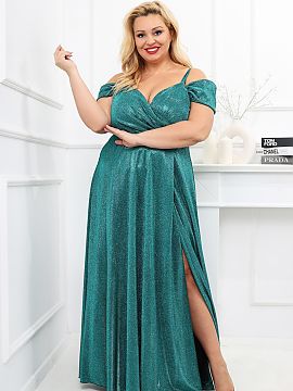 Long dress With You  Elegant long dress with a wrap neckline, thin straps, and sleeves. The dress is fitted at the waist, fastened with a hidden zipper, flared b