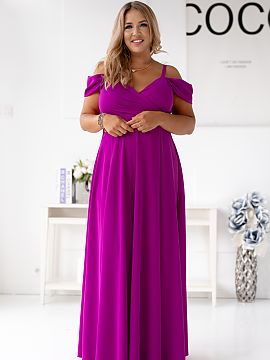 Long dress With You  Elegant long dress with a wrap neckline, thin straps, and sleeves. The dress is cinched at the waist, fastened with a concealed zipper, and 
