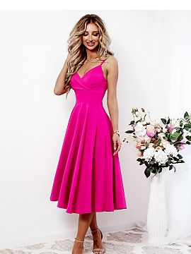 Evening dress With You  Dress with a length of 7/8 with straps, with a deep wrap neckline, cut under the bust. Flared bottom with a long slit. An ideal proposal for