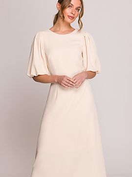 Daydress Stylove  Romantic and feminine midi dress with a slightly flared silhouette that beautifully flows with movement. The classic round neckline at the f