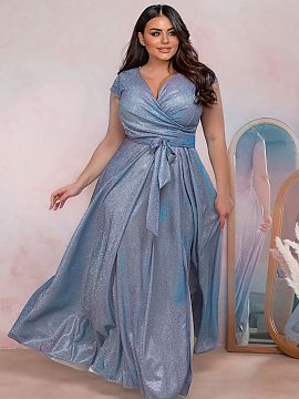 Plus size dress With You  The elegant, shimmering blue dress with a pink rose is a perfect choice for special occasions. Made of delicately shimmering material, it gi