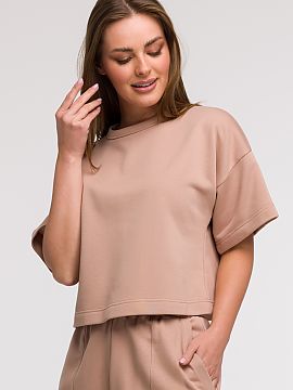 Sweatshirt BeWear  Loose women\'s cropped blouse is a perfect choice for summer, everyday stylizations. Its simple, boxy cut and waist length make it perfect f