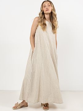 Daydress awama  Loose, trapeze-style linen maxi dress with delicate stripes. Lightness and elegance, this dress is the perfect choice for warm days. The flo