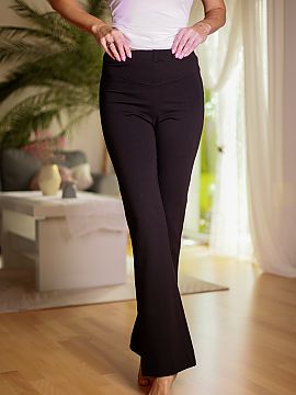Women trousers Mirale  Flared trousers made of cotton jersey. The addition of elastane makes the material more elastic and resistant to deformation. The trousers h