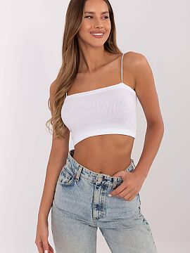 Top Sublevel  A short camisole top is a must-have in a casual wardrobe. Made of soft, ribbed cotton fabric with a touch of elastane, it ensures a perfect 