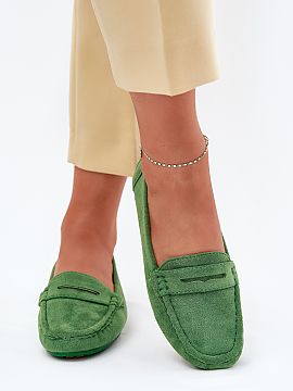 Mocassin Step in style  Classic, women\'s moccasins are made of soft to the touch eco-suede. This model has a decorative strap at the front. The moccasins are place