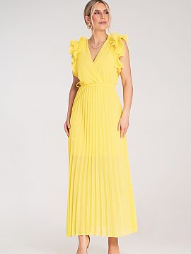 Cocktail dress Figl  Maxi dress with a wrap neckline and decorative, double ruffles on the shoulders. Elastic band and fabric belt for tying at the waist. The bo