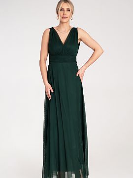 Cocktail dress Figl  Maxi sleeveless dress with a wrap neckline at the front and a deep cut at the back. The top is delicately ruched, with a wide band under the