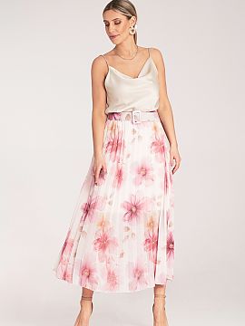Skirt Figl  Pleated midi skirt in a floral pattern. The high waist with a fitted belt accentuates the waist, and the flowing material adds lightness and