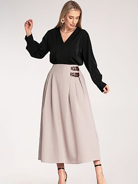 Skirt Figl  Elegant midi skirt. Model with subtle pleats and stylish side straps with buckles.