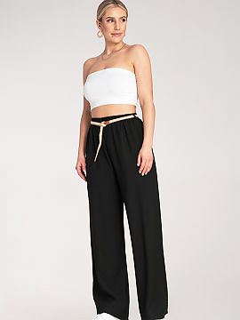 Women's pants Figl  Boho pants with an elastic waist and a decorative woven belt in a natural shade. Made of lightweight, breathable material. With an elastic b