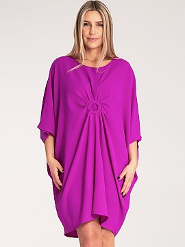 Daydress Figl  Loose, asymmetrical dress made of light, elastic material. The dress has wide sleeves and a decorative ring trimmed with fabric, creating a 