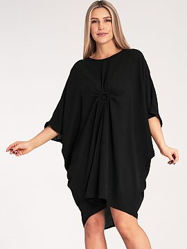 Daydress Figl  Loose, asymmetrical dress made of light, elastic material. The dress has wide sleeves and a decorative ring trimmed with fabric, creating a 