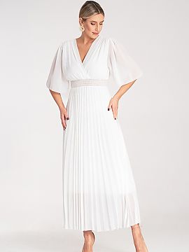 Cocktail dress Figl  Maxi dress in a flowy silhouette. V-neckline, gently gathered at the waist, pleated bottom. Sleeves made of light, delicate material. Viscos