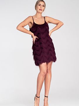 Evening dress Figl  Maxi dress with decorative fringes. Thin, adjustable straps. Loose cut. Dress with lining.