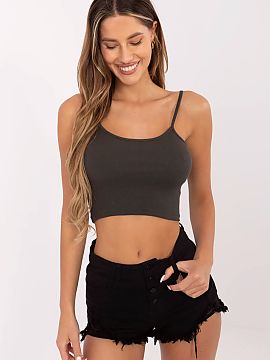 Top Rue Paris  A short top with straps made of ribbed material is the perfect base for everyday stylizations. Smooth pattern and classic, round neckline gi
