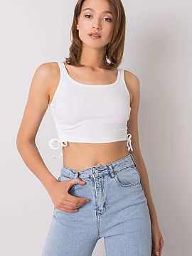 Top Rue Paris  Crop top with straps made of ribbed material is a fashionable and comfortable proposal in a casual style. Smooth pattern and classic, round 