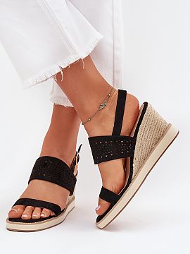 Buskin Step in style  Women\'s sandals made of eco suede, set on a wedge with a braid, are a perfect choice for summer days. Fastened with a buckle with an adjust