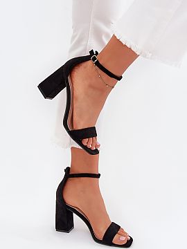 Heel sandals Step in style  Women\'s sandals made of eco suede, set on a stiletto heel, are a classic proposal for various occasions. Fastened with a buckle with an adj