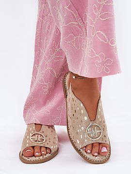 Sandals Step in style  Women\'s sandals made of natural suede leather are an elegant proposition for summer days. Set on a flat heel, they provide comfort and conv