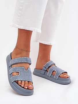 Flip-flops Step in style  Women\'s sandals made of eco suede. Set on a platform. The decoration gives them a subtle character, and the velcro strap allows for easy ad