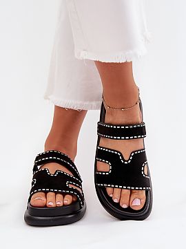 Flip-flops Step in style  Women\'s sandals made of eco suede. Set on a platform. The decoration gives them a subtle character, and the Velcro strap allows for easy ad