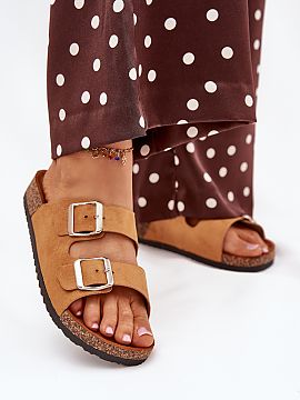 Flip-flops Step in style  Women\'s sandals made of eco suede, set on a cork sole, are a comfortable and stylish option for warm days. Two straps with buckles allow fo