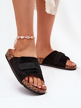 Flip-flops Step in style  Women\'s sandals made of eco-suede, set on a cork platform, are an excellent choice for warm days. Thanks to the profiled insole, they provi