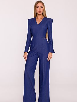 Suit Moe  An elegant jumpsuit made of denim-like fabric is a unique proposal combining modern style with classic form. Slightly stiff, matte, and slig