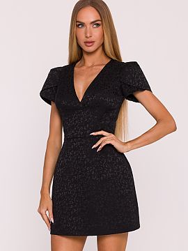 Cocktail dress Moe  Elegant dress made of jacquard fabric with a slightly raised plant pattern is a proposal for women who appreciate refined style and timeless