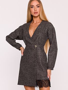 Daydress Moe  The unique dress made of tweed fabric with a touch of lace is an elegant proposal with a hint of modern character. The melange pattern gives