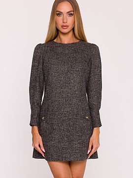 Daydress Moe  Elegant dress made of tweed fabric in a melange pattern is a proposal that combines classic elegance with girlish charm. The structured mate