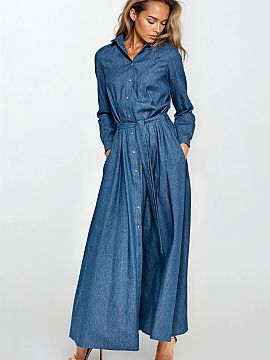 Daydress Nife  HIT! Denim Maxi dress! Comfortable and classic in its cut, a long dress with long sleeves, fastened with snaps, with a belt at the waistline